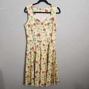Top Vintage Dress Womens Boutique Collection XL Fit Flare Yellow Floral Sleevel